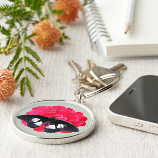 Rose and Swallowtail Keychain