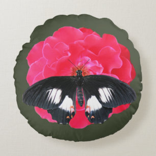 Rose and Swallowtail Round Pillow