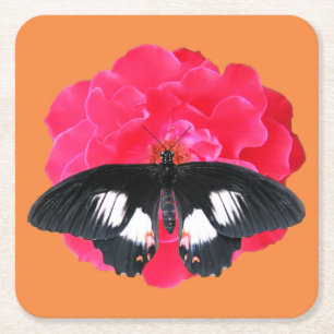 Rose and Swallowtail Square Paper Coaster