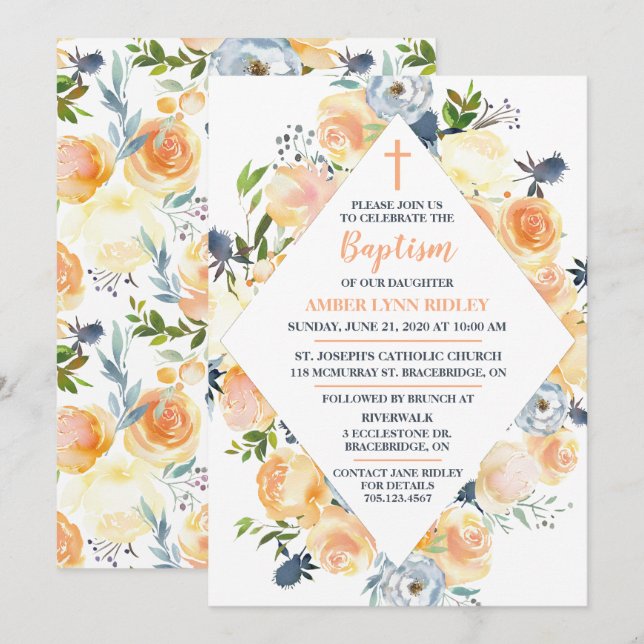 Rose and Thistle Baby Baptism & Brunch Invitation (Front/Back)