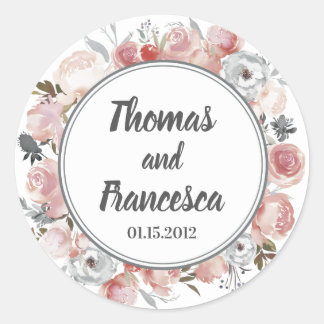 Rose and Thistle Watercolor Floral Wedding Sticker