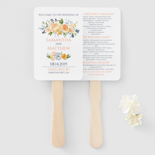 Rose and Thistle Wedding Ceremony Program Hand Fan (Front and Back)