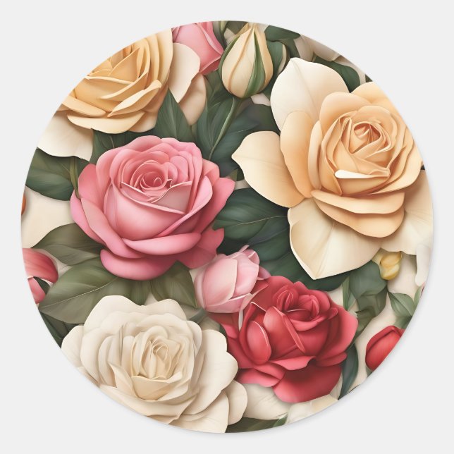 Rose And Tulip Pattern Classic Round Sticker (Front)