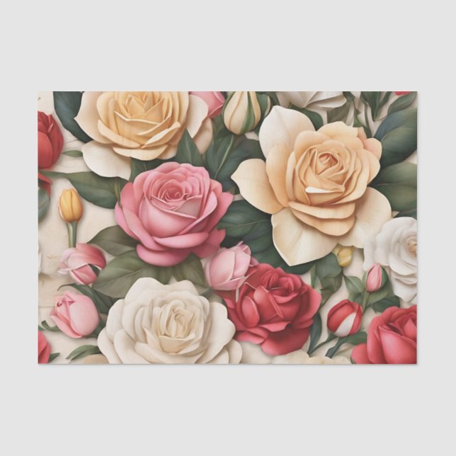 Rose And Tulip Pattern Tissue Paper (Front)