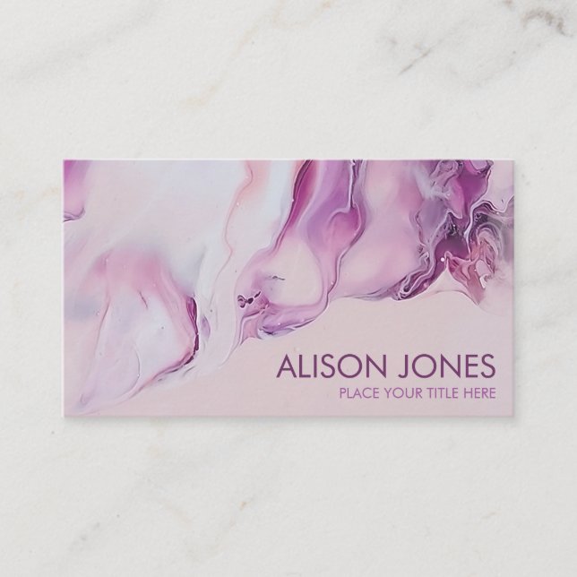 Rose and Violet Burst Abstract Acrylic Pour Business Card (Front)