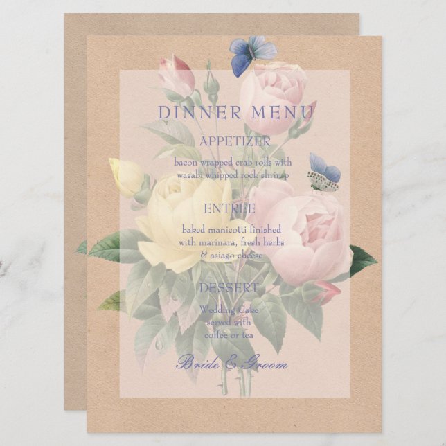 Rose anglais Garden Wedding Invitation Menu (Devant / Derrière)