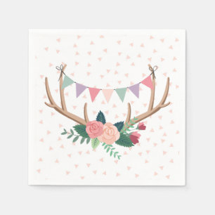 Rose Antlers & Party Bunting Girl's Birthday Napkin