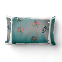 rose aqua lumbar pillow