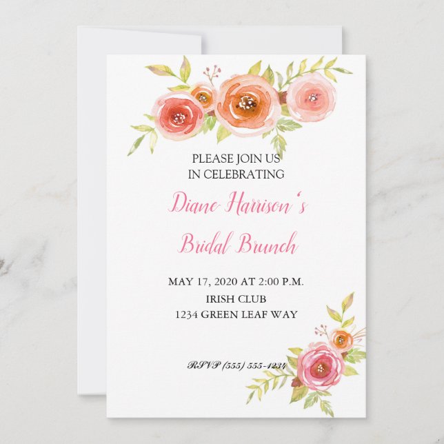 Rose Aquarelle Florale Douche nuptiale Invitation (Devant)