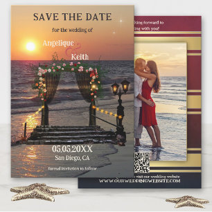 Rose Arbor Beach Sunset QR Code Save the Date Card