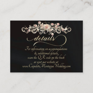 Rose Arc Border, QR Code - Black Enclosure Card