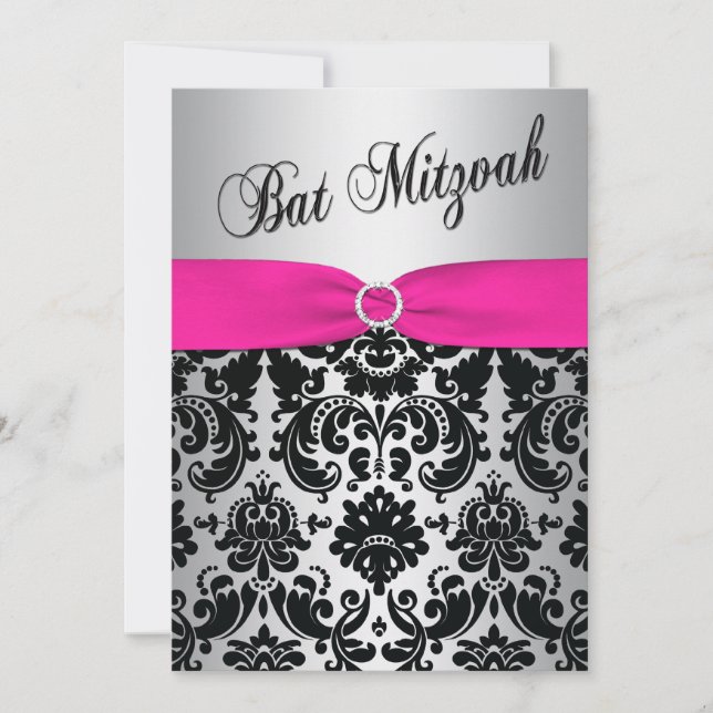 Rose, argent, et invitation noir de bat mitzvah de (Devant)