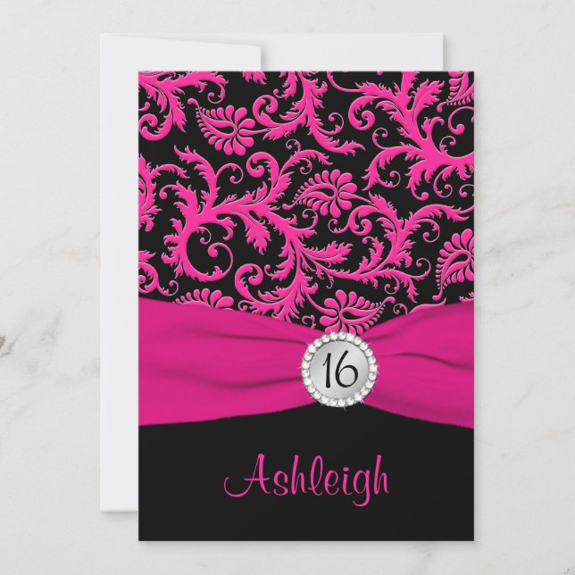 Rose, argent, invitation noire du bonbon 16 à (Devant)