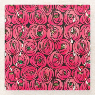Rose Art Nouveau Rennie Macintosh Graphic Glass Coaster