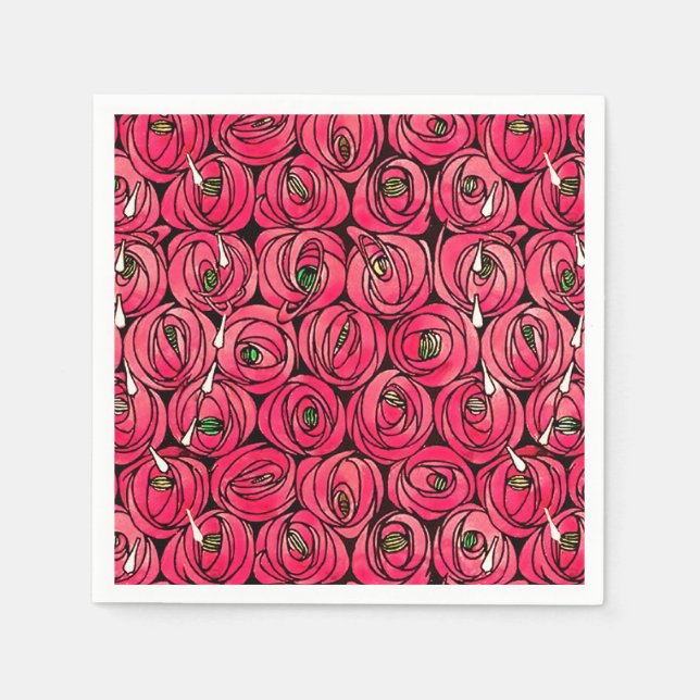 Rose Art Nouveau Rennie Macintosh Graphic Napkin (Front)