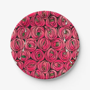 Rose Art Nouveau Rennie Macintosh Graphic Paper Plate