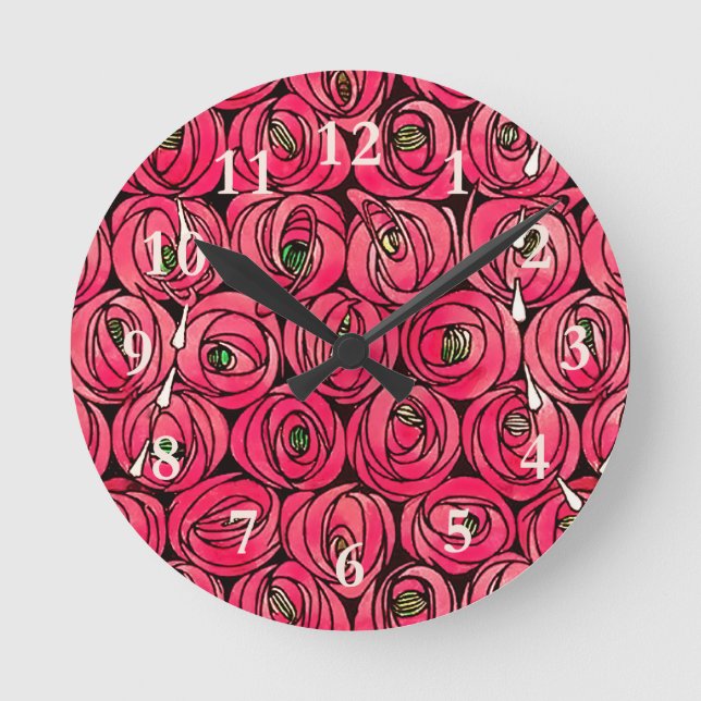 Rose Art Nouveau Rennie Macintosh Graphic Round Clock (Front)