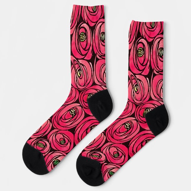 Rose Art Nouveau Rennie Macintosh Graphic Socks (Left)