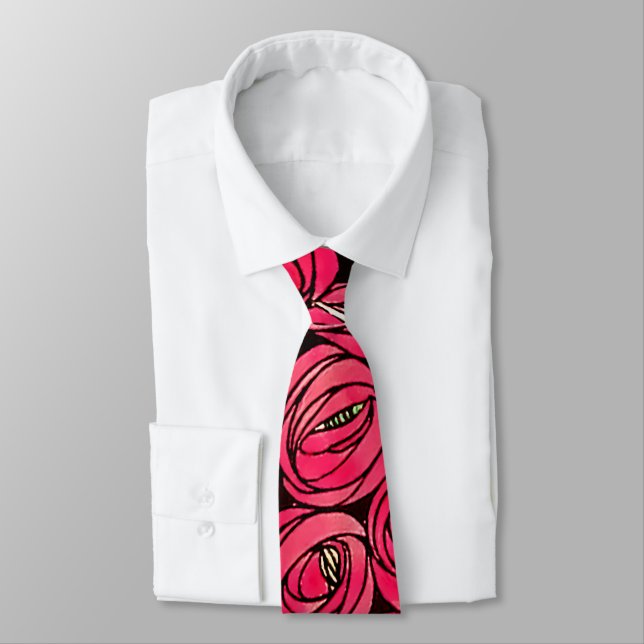 Rose Art Nouveau Rennie Macintosh Graphic Tie (Tied)