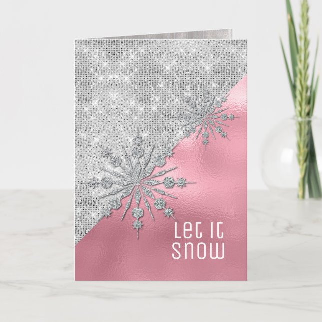Rose avec la carte de Noël argentée de flocons de (Devant)
