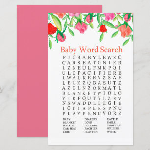 Rose Baby Shower Word Search Game