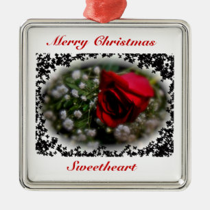 Rose & Baby's Breath Sweetheart Christmas Ornament