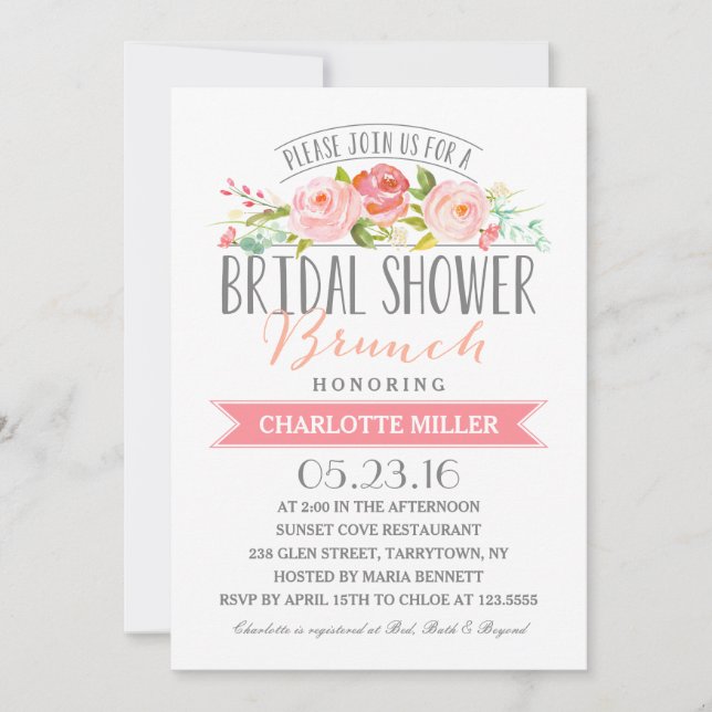 Rose Banner Brunch Bridal Shower Invitation (Front)
