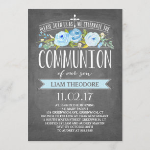 Rose Banner Chalkboard Communion Invitation