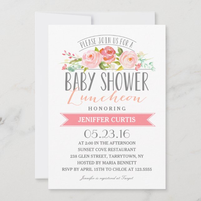 Rose Banner Luncheon | Baby Shower Invitation (Front)