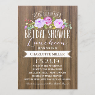 Rose Banner Luncheon Purple Bridal Shower Invitation