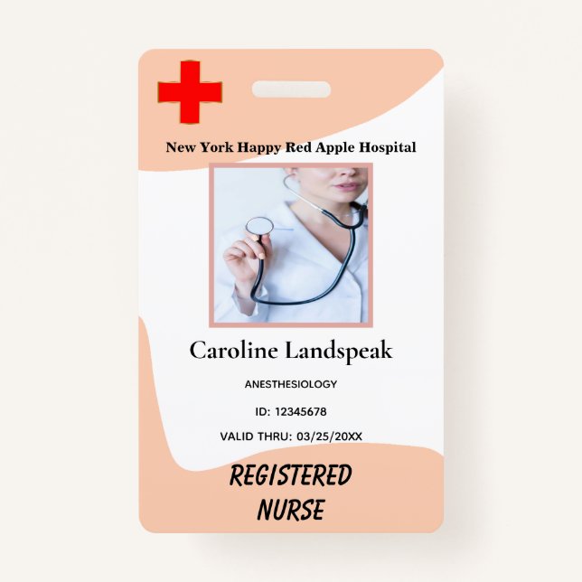 Rose Beige Employee Photo Logo for Hospital Nurse Badge (Front)