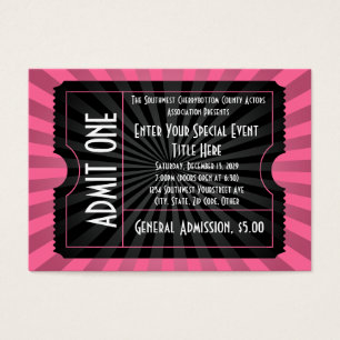 Rose+ Billet noir d'événement, taille de carte d