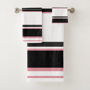 Rose Black And Grey Stripes Bath Towel Set