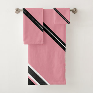 Rose Black And Grey Stripes Bath Towel Set