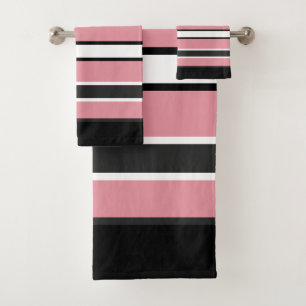 Rose Black And Grey Stripes Bath Towel Set