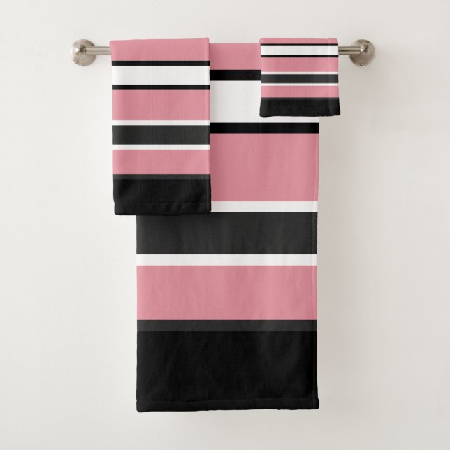 Rose Black And Grey Stripes  Bath Towel Set (Insitu)