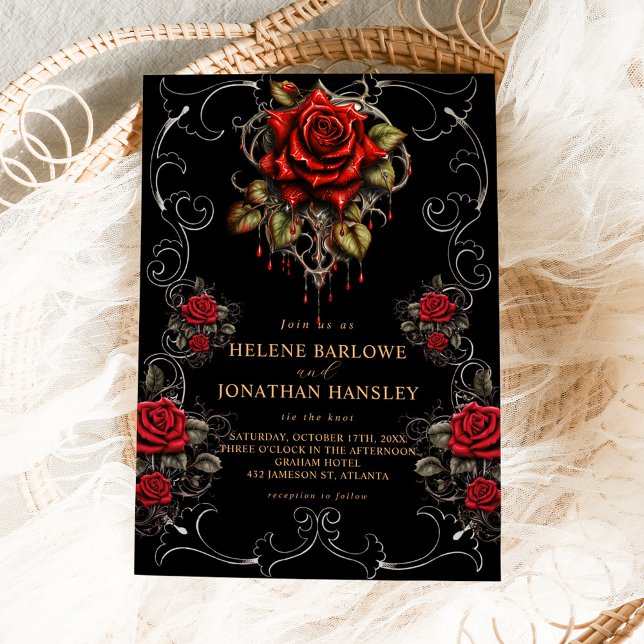 Rose Black Floral Moody Gothic Wedding Invitation (Rose Black Floral Moody Gothic Wedding Invitation)