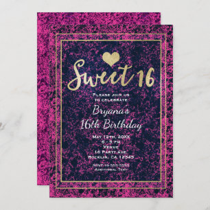 Rose & Black Gold Sweet 16 Modern Party Invitation