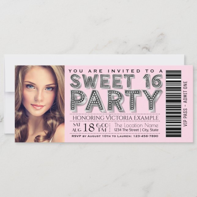 Rose Black Sweet 16 Invitations de fête d'annivers (Devant)