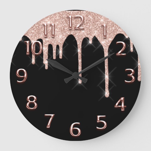 Rose BlackArabic Number Glitter Drip Blush Glitter Large Clock (Front)