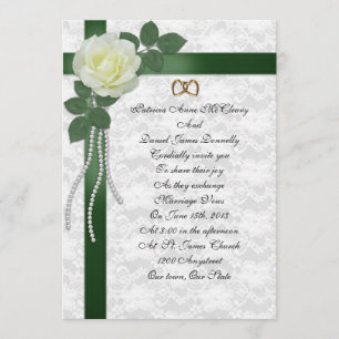 Rose blanc de faire-part de mariage, rubans verts