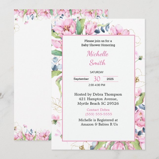 Rose Blanc Floral Baby Shower Invitations
