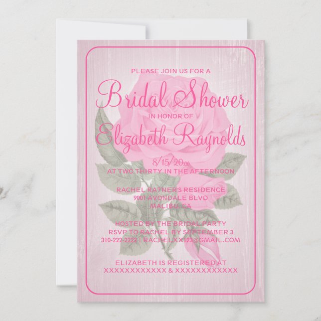 Rose Blanc Rustique Floral Invitations de douche n (Devant)