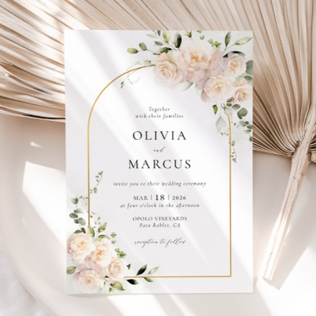 Rose blanche Arc Floral Élégant mariage invitation (Invitation Front)