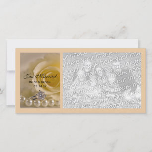 Rose blanche et perles juste mariés Faire-part