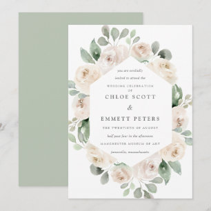Rose blanche Faire-part de mariage botanique