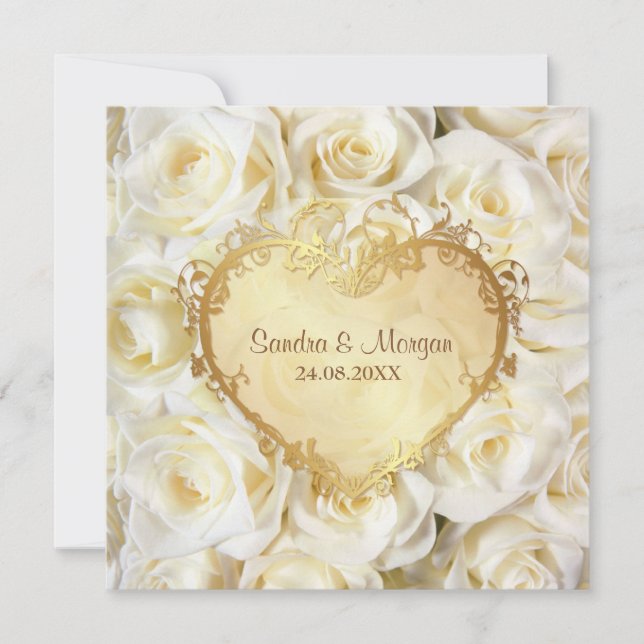 Rose blanche Faire-part de mariage florale (Devant)