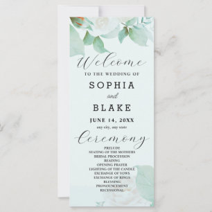 Rose blanche Feuilles verts Programme de mariage v