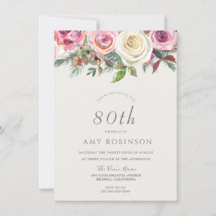 Rose blanche Floral 80e anniversaire Invitation de