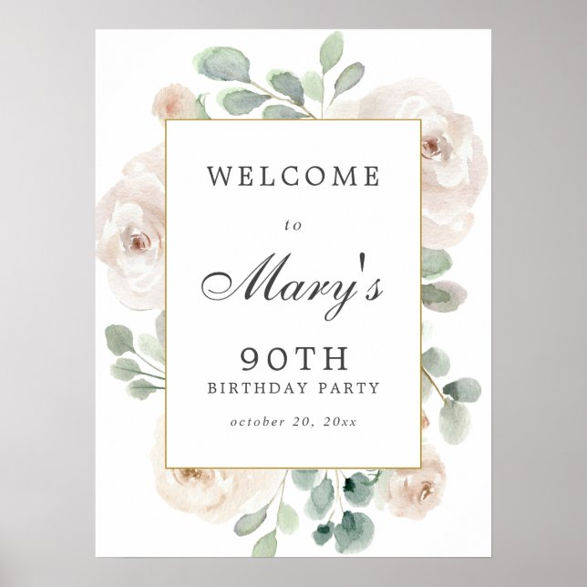 Rose blanche Floral Affiche de bienvenue 100e anni (Devant)